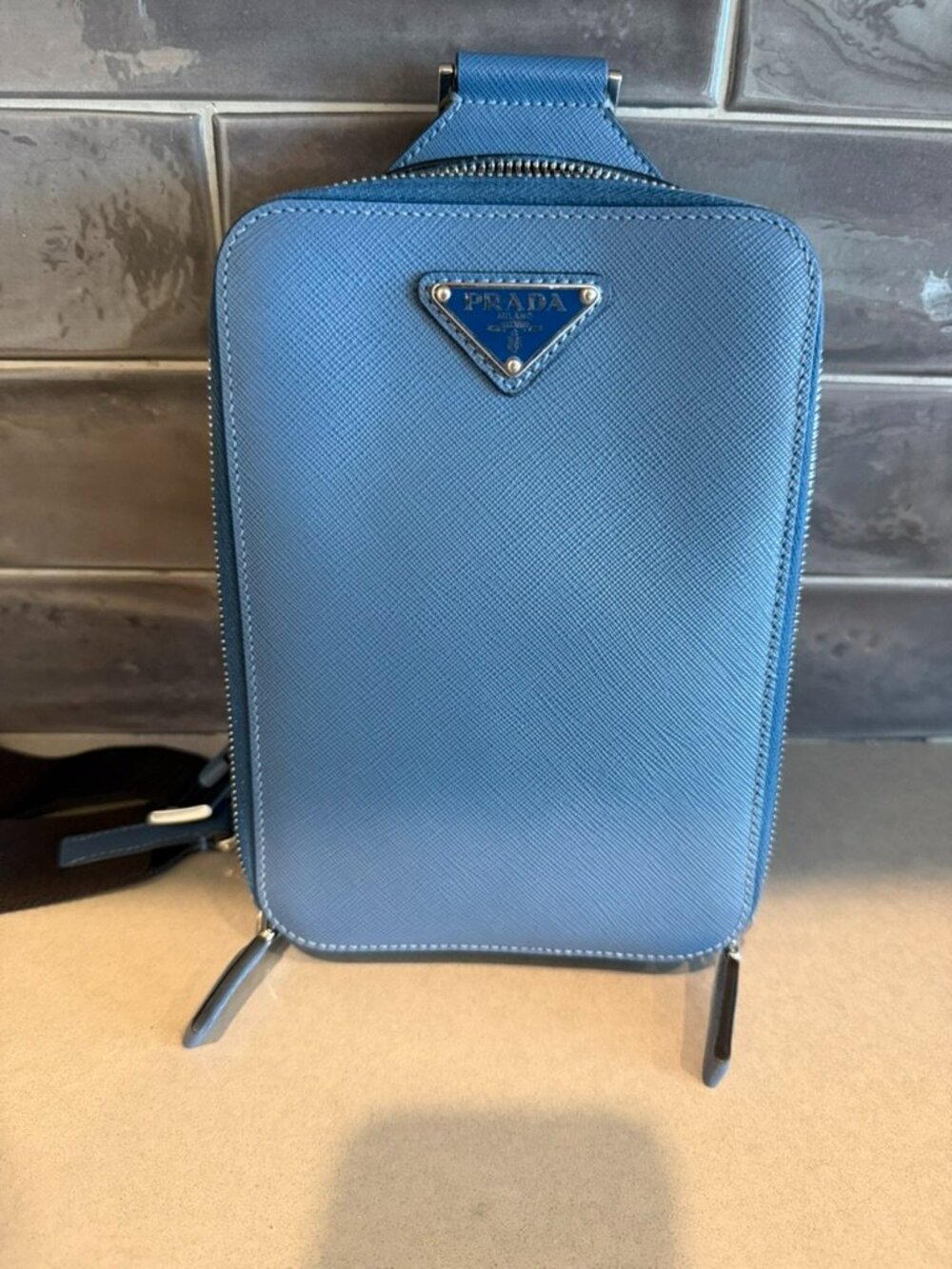 Prada Men's Blue Saffiano Leather Crossbody Shoulder Bag Excellent $1495 OBO
